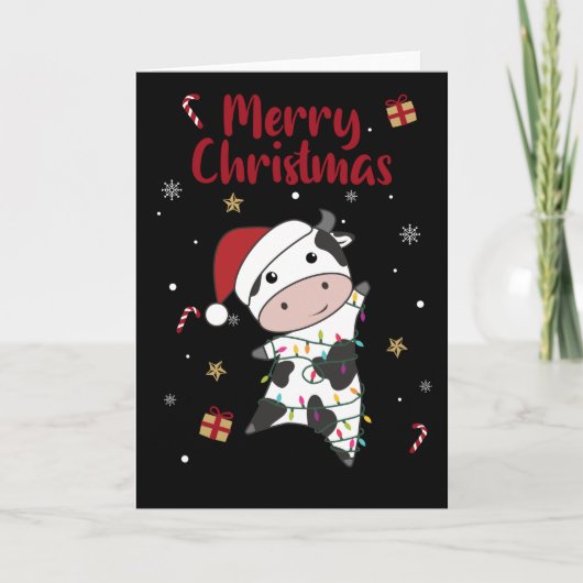 Carte de Noël d'animaux d'hiver vache joyeux Noël (Devant)