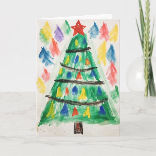 Carte de Noël d'arbre de Noël aux crayons de coule (Devant)