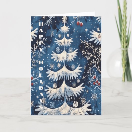 Carte de Noël d'arbre de Noël Bleu Blanc (Devant)