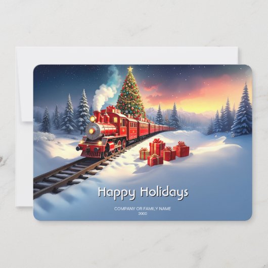 Carte de Noël d'arbre de Noël de train rouge (Devant)