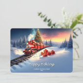 Carte de Noël d'arbre de Noël de train rouge (Debout devant)