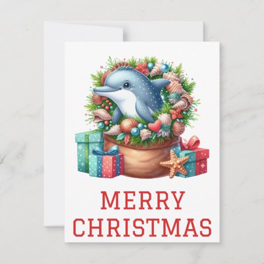 Carte de Noël dauphin mignon (Devant)