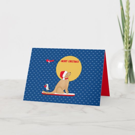 Carte de Noël de baleines faisant du surf avec un  (Devant)