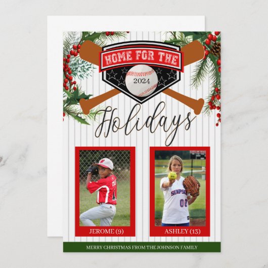 Carte de Noël de baseball (Devant / Derrière)