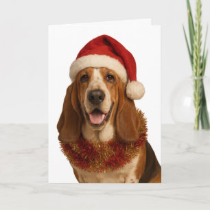 Carte de Noël de Basset Hound avec un chapeau de P