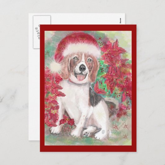 Carte de Noël de beagle de Père Noël (Devant / Derrière)
