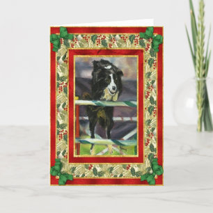 Carte de Noël de blanc d'agilité de border collie