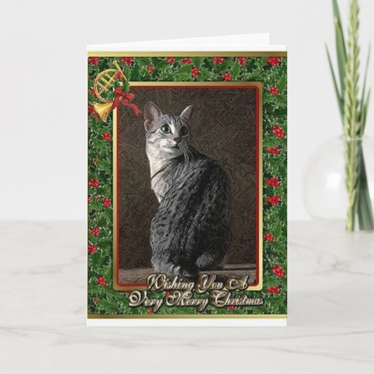 Carte de Noël de blanc de chat de Mau d'Egyptien (Devant)