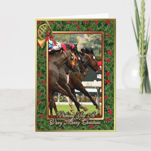 Carte de Noël de blanc de cheval de course de pur (Devant)