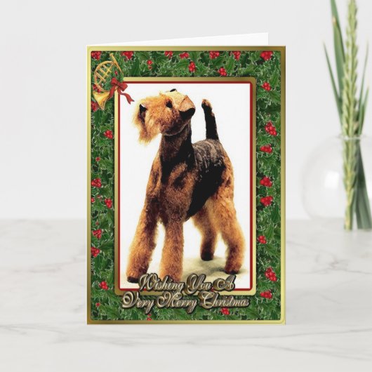 Carte de Noël de blanc de chien d'Airedale Terrier (Devant)