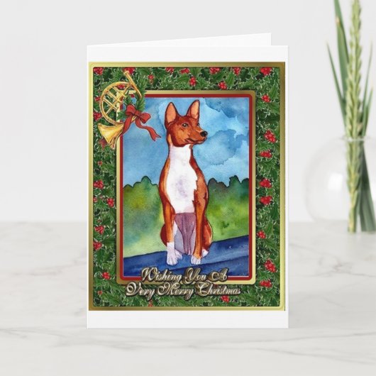 Carte de Noël de blanc de chien de Basenji (Devant)