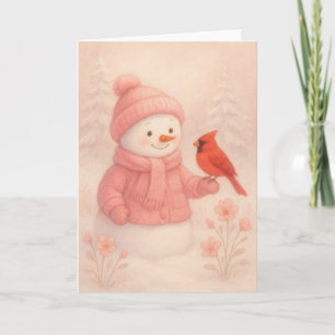 Carte de Noël de bonhomme de neige avec oiseau rou