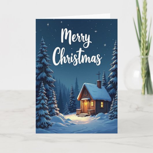 Carte de Noël de cabane enneigée (Devant)