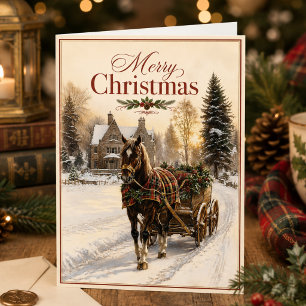 Carte de Noël de campagne au traîneau tiré par des