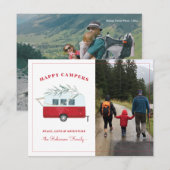 Carte de Noël de camping aventure Camper Rouge Rét (Devant / Derrière)