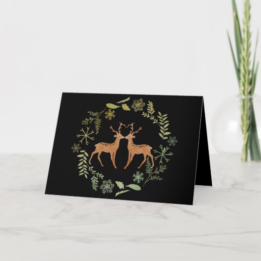 Carte de Noël de cerfs d'aquarelle (Devant)