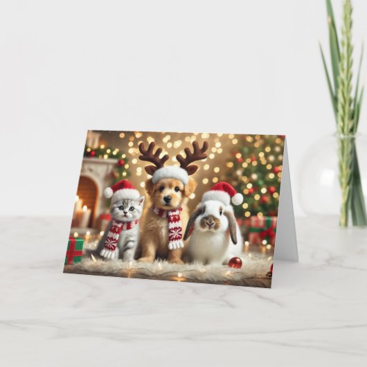 Carte de Noël de chat, Carte de Noël de chien, Lap (Devant)