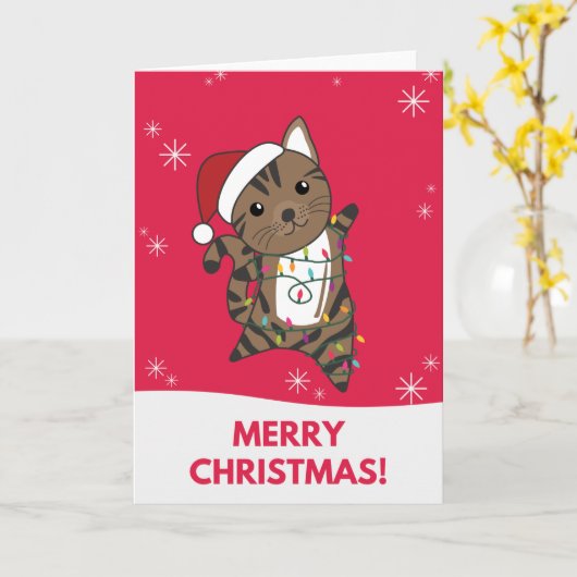 Carte de Noël de chat de neige d'hiver (Fleur jaune)