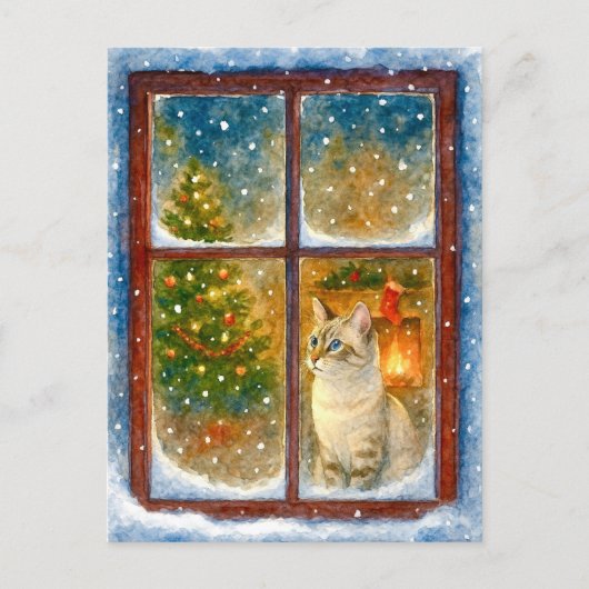 Carte de Noël de chat d'hiver confortable près de (Devant)