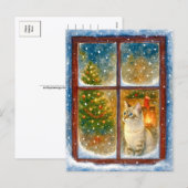 Carte de Noël de chat d'hiver confortable près de (Devant / Derrière)
