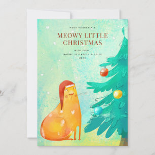 Carte de Noël de chat en aquarelle amusante