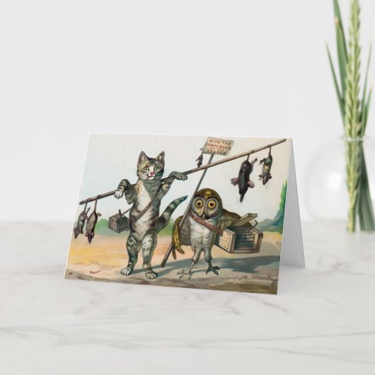 Carte de Noël de Chat et Chouette victorienne Vint (Devant)