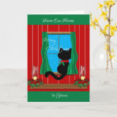 Carte de Noël de chat noir (Fleur jaune)