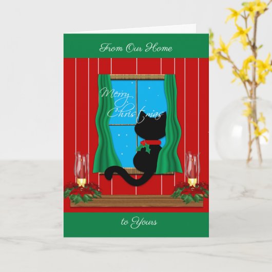 Carte de Noël de chat noir (Fleur jaune)