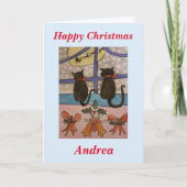 Carte de Noël de chat noir (Devant)