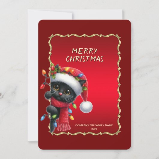 Carte de Noël de chat noir de Noël (Devant)