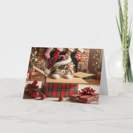 Carte de Noël de chat Perse mignonne Salutation éc (Devant)