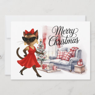 Carte de Noël de chat siamois de sa maison