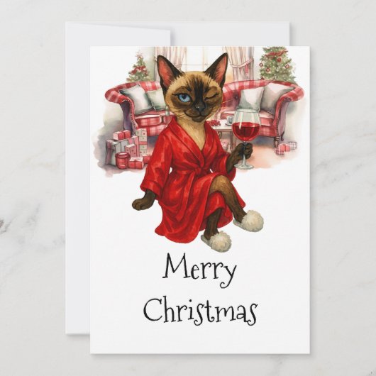 Carte de Noël de chat siamois – Drôle de fête  (Devant)