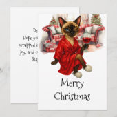 Carte de Noël de chat siamois – Drôle de fête  (Devant / Derrière)
