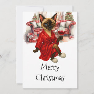 Carte de Noël de chat siamois – Drôle de fête