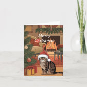 carte de Noël de chat tabby vintage mignonne (Devant)