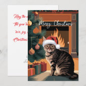carte de Noël de chat tabby vintage mignonne (Devant / Derrière)