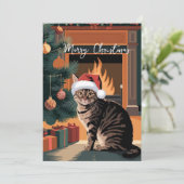 carte de Noël de chat tabby vintage mignonne (Debout devant)