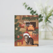 carte de Noël de chat tabby vintage mignonne (Debout devant)