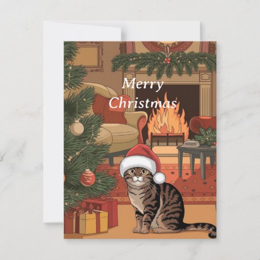 carte de Noël de chat tabby vintage mignonne (Devant)