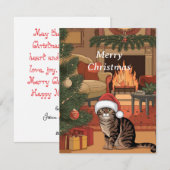 carte de Noël de chat tabby vintage mignonne (Devant / Derrière)