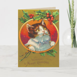 Carte de Noël de chat victorien