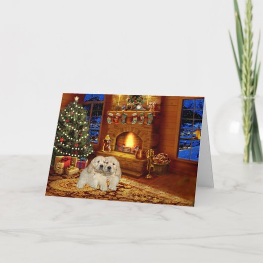 Carte de Noël de cheminée de golden retriever (Devant)