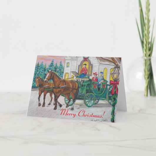 Carte de Noël de cheval et de chariot (Devant)