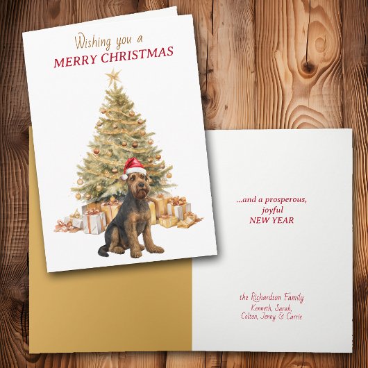 Carte de Noël de chien Airedale Terrier d'arbre d'