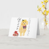 Carte de Noël de chien assis (Fleur jaune)