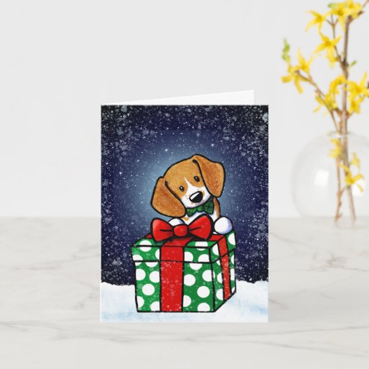 Carte de Noël de chien beagle (Fleur jaune)