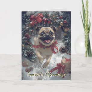 Carte de Noël de chien de Carlin excité