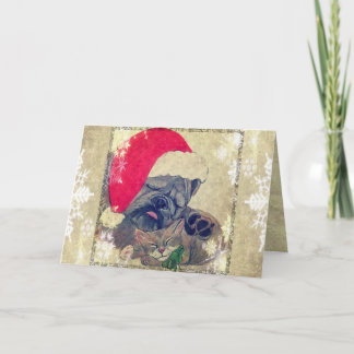 Carte de Noël de chien et de chat de sommeil par