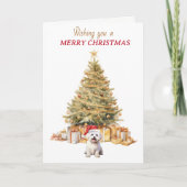 Carte de Noël de chien maltais Gold Tree (Devant)